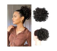Moño Extensiones cortas con clip y cola de caballo sintética moño rizado afro cordón ajustable Postizos(4)