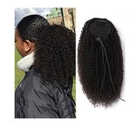Moño falso 10-28 pulgadas cordón cola de caballo verdadero cabello mongol negro rizado cola de caballo extensión de pelo horquilla cola de caballo peluca moño Accesorios para el cabello (Co