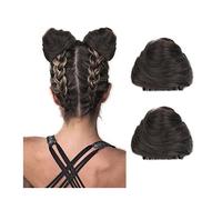 Moño falso 2 piezas de pelo sintético con moño donut, extensión, mini clip garra en extensiones desordenado, accesorio for mujeres y niñas, orejas gato Accesorios para el cabello(Brown black)