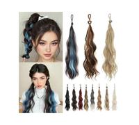 Moño falso Extensión de cola de caballo sintética con moño ondulado de 43 cm de largo y lazo elástico que aumenta el volumen del cabello. Accesorios para el cabello(Black blue)