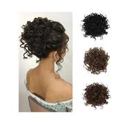 Moño falso Moño desordenado, extensiones de cabello, moños rizados, ondulados, elásticos, con cordón, coleta sintética Accesorios para el cabello(Negro)