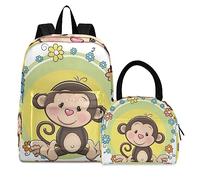 Mono Feliz De Dibujos Animados Mochila de Estudiantes Bolsa Térmica para Fiambrera Mochilas Bolsa del Almuerzo para Niñas Escolar Niños