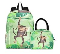 Mono Feliz Hoja Verde Mochila de Estudiantes Bolsa Térmica para Fiambrera Mochilas Bolsa del Almuerzo para Niñas Escolar Niños