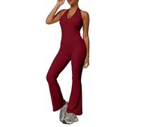 Mono genérico para mujer casual mono ajustado ajuste ajuste cerca del cuerpo tejido suave transpirable elástico encaje mono yoga con cuello en V elegante sensual versátil, rojo, XL