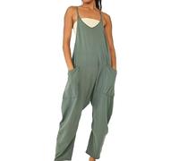 Mono grande para mujer, de verano, largo, monocolor, pantalón holgado, elegante, sexy, cuello de pico, con bolsillos grandes, sin mangas, ligero, GN1, XXL