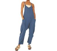 Mono grande para mujer, de verano, largo, monocolor, pantalón holgado, elegante, sexy, cuello de pico, con bolsillos grandes, sin mangas, ligero, azul oscuro, XS