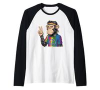 Mono hippie con diadema y signo de paz teñido anudado Camiseta Manga Raglan