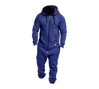 Mono Hombre Pijama Combinación con Capucha y Cremallera Estampado Camuflaje Mono de Manga Larga de Forro Polar Invierno Cálido de Una Pieza, 1 azul., L