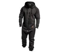 Mono Hombre Pijama Combinación con Capucha y Cremallera Estampado Camuflaje Mono de Manga Larga de Forro Polar Onesie de Una Pieza Invierno Cálido, gris, XXL