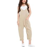Mono informal holgado de color liso con tirantes en V para niña con bolsillo Características: Mallas Niña 3 Años Pantalones Cortos Niña 3 Años
