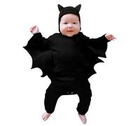 Mono Informal Mujer para bebé, mi primer traje de Halloween, disfraz para recién nacido, niño y niña, mono de manga larga de murciélago negro con sombreros, Cosplay Mono Patinaje (Black, 6-12 Months)