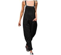 Mono informal para mujer de algodón de corte ancho con bolsillos, pierna ancha, pantalones largos con purpurina para mujer, A1-negro., M