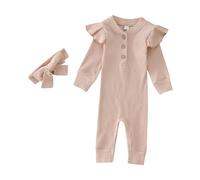 Mono Invierno Niñas Manga Larga Acanalado Prendas Vestir Sólido Diademas Ropa Bebés Recién Nacidos Otoño Infantil Colección Moda Outfit Conjunto Elegante (3-6 Months)
