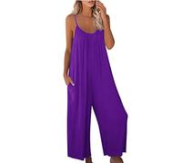 Mono largo Boho para mujer, mono largo para verano, informal, cuello de pico, elegante, suelto, sin mangas, de una sola pieza, con bolsillos, estampado de playa, pantalones de verano, X03-purple, XL