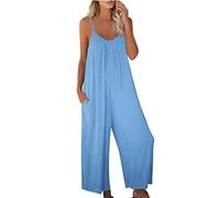 Mono largo Boho para mujer, mono largo para verano, informal, cuello de pico, elegante, suelto, sin mangas, de una sola pieza, con bolsillos, estampado de playa, pantalones de verano, X03-azul, XL