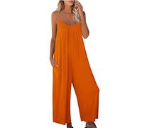 Mono largo Boho para mujer, mono largo para verano, informal, cuello de pico, elegante, suelto, sin mangas, de una sola pieza, con bolsillos, estampado de playa, pantalones de verano, X03-orange, S