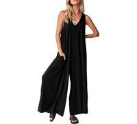 Mono largo de verano para mujer, con cuello en V, sin mangas, pantalón de pierna ancha, talla grande, de un solo color, con bolsillos, pantalones casuales sueltos con bolsillos, pantalones casuales 0
