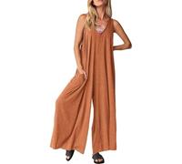 Mono largo de verano para mujer, con cuello en V, sin mangas, pantalón de pierna ancha, talla grande, de un solo color, con bolsillos, pantalones casuales sueltos con bolsillos, pantalones casuales 0