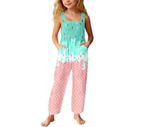 Mono Largo Holgado para niñas con Estampado de Hielo y Bolsillos, Cintura elástica con cordón, diseño de Glaciar, Tejido Suave y Ligero, Ropa de Juego para Primavera y Verano, bebés y pequeños.