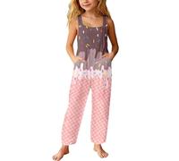 Mono Largo Holgado para niñas con Estampado de Hielo y Bolsillos, Cintura elástica con cordón, diseño de Glaciar, Tejido Suave y Ligero, Ropa de Juego para Primavera y Verano, bebés y pequeños.