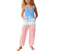 Mono Largo Holgado para niñas con Estampado de Hielo y Bolsillos, Cintura elástica con cordón, diseño de Glaciar, Tejido Suave y Ligero, Ropa de Juego para Primavera y Verano, bebés y pequeños.