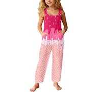 Mono Largo Holgado para niñas con Estampado de Hielo y Bolsillos, Cintura elástica con cordón, diseño de Glaciar, Tejido Suave y Ligero, Ropa de Juego para Primavera y Verano, bebés y pequeños.