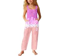 Mono Largo Holgado para niñas con Estampado de Hielo y Bolsillos, Cintura elástica con cordón, diseño de Glaciar, Tejido Suave y Ligero, Ropa de Juego para Primavera y Verano, bebés y pequeños.