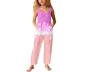 Mono Largo Holgado para niñas con Estampado de Hielo y Bolsillos, Cintura elástica con cordón, diseño de Glaciar, Tejido Suave y Ligero, Ropa de Juego para Primavera y Verano, bebés y pequeños.