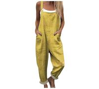 Mono Largo mujers Verano de Algodón y Lino Estilo Bohemio Diseño 2026con Estampado Artístico Floral Peto Holgado de Pernera Ancha con Bolsillos Sin Mangas para Playa y Vacaciones (a-Yellow, XXXL)