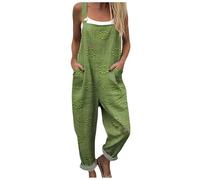 Mono Largo mujers Verano de Algodón y Lino Estilo Bohemio Diseño 2026con Estampado Artístico Floral Peto Holgado de Pernera Ancha con Bolsillos Sin Mangas para Playa y Vacaciones Casual (a-Green, XXL)