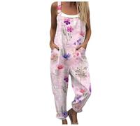 Mono Largo mujers Verano de Algodón y Lino Estilo Bohemio Diseño con Estampado Artístico Floral Peto Holgado de Pernera Ancha 2026con Bolsillos Sin Mangas para Playa y Vacaciones Casual (M)