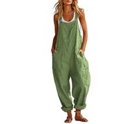 Mono Largo mujers Verano de Algodón y Lino Estilo Bohemio Diseño con Estampado Artístico Floral Peto Holgado 2026de Pernera Ancha con Bolsillos Sin Mangas para Playa y Vacaciones Casual (L)
