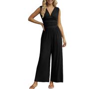 Mono largo para mujer, festivo, para boda, elegante, de verano, con cuello en V, pierna ancha, con bolsillos, pantalones harén de una pieza, pantalones casuales de motorista, Negro , XXL