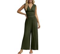 Mono largo para mujer, festivo, para boda, elegante, de verano, con cuello en V, pierna ancha, con bolsillos, pantalones harén de una pieza, pantalones casuales de motorista, verde, XL