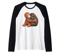 Mono Macaco Bebé Abrazando Naranja Peluche Lindo Camiseta Manga Raglan