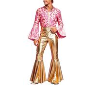 Mono metálico para hombre, de piel lacada, con flecos, hueco de un solo hombro, traje de cuerpo completo con pantalones de campana, traje para pantalones, traje de discoteca, hippie, mono sorprendente