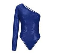 Mono Mujer Camiseta Mangas Larga Jumpsuit Lentejuelas Body un Hombro Traje Una Pieza Fiesta Bodycon Elásticos Pantalones Corto Bodysuit Club Sexy Mallas