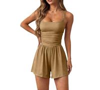 Mono Mujer Corto Marcel Mangas de Ocio Mono Mujer Tirantes Mono Suave Ligero Y Comodidad Jumpsuits Baggy Fluido Decontrte Mono Con Bolsillo Pantalones Cortos Rompers, caqui, TP (x_s)