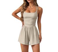 Mono Mujer Corto Marcel Mangas de Ocio Mono Mujer Tirantes Mono Suave Ligero Y Comodidad Jumpsuits Baggy Fluido Decontrte Mono Con Bolsillo Pantalones Cortos Rompers, beige, L