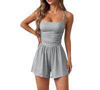 Mono Mujer Corto Marcel Mangas de Ocio Mono Mujer Tirantes Mono Suave Ligero Y Comodidad Jumpsuits Baggy Fluido Decontrte Mono Con Bolsillo Pantalones Cortos Rompers, Ceniza clara, S (s)