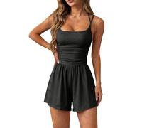 Mono Mujer Corto Marcel Mangas de Ocio Mono Mujer Tirantes Mono Suave Ligero Y Comodidad Jumpsuits Baggy Fluido Decontrte Mono Con Bolsillo Pantalones Cortos Rompers, Negro , M (m)