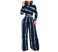 Mono Mujer Corto, Monos De Vestir elegante casual manga larga cuello alto pierna ancha (Navy, XL)