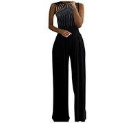 Mono Mujer Elegante Para Boda Verano - Mono Mujer Elegante Fiesta con Brillo Pantalones Largo Pierna Ancha Una Pieza Sin Mangas Mono Lentejuelas Monos Negocios Playsuits Romper, Negro , XL