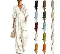 Mono Mujer Elegante Pierna Ancha V Cuello Media Manga 3/4 Cintura Entallada Bolsillos Liso Verano Fiesta Boda Ceremonia Trabajo Oficina Casual Moda Palazzo Largo Cómodo Ligero Transpirable