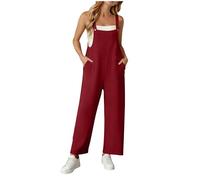 Mono Mujer Elegante Sin Mangas Color Liso - Moda Mujer 2026 Mono Cómodos Anchos Elástico, Monos con Bolsillo Suave Basicas para Viaje Vacaciones Descanso Rojo M