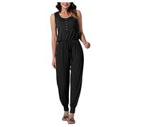 Mono Mujer Fiesta -Monos Summer Casual Women's Sexy sin mangas Button Slim Sports Jumpsuit Material ligero cómodo Hay un bolsillo en el pecho recho, pues poner cosas Weekend GatheringGirl (Black, S)