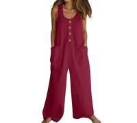 Mono Mujer Lino Verano Color Liso Sin Mangas Cuello en V Ropa Mujer Mono Moda Vintage Único Monos con Bolsillo Elegante Glamour para Fiesta Bodas Trabajo Oficina