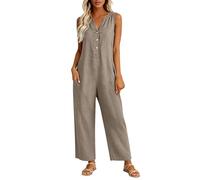 Mono Mujer sin Mangas Algodón y Lino Cuello en V Color Liso Moda Mujer Mono Cómodos Classic Moda Monos con Bolsillo Chic Suave Ocasiones Informales y Profesionales Casual Fiesta Playa Primavera