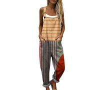 Mono Mujer Verano 2026 Peto de Lino y Algodón Monos Boho Hippie de Pierna Ancha Overol Vintage Jumpsuit Elegante Casual para Playa y Diario Elegante Casual Ropa con Bolsillos (S,01)