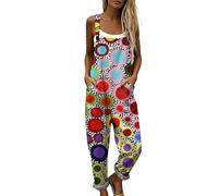 Mono Mujer Verano 2026 Peto de Lino y Algodón Monos Boho Hippie de Pierna Ancha Overol Vintage Jumpsuit Elegante Casual para Playa y Diario Elegante Casual Ropa con Bolsillos (XXL,25)